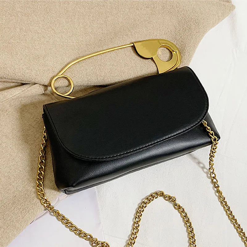 PU Leather Chains Shoulder Bag Party Clutch Mini Crossbody