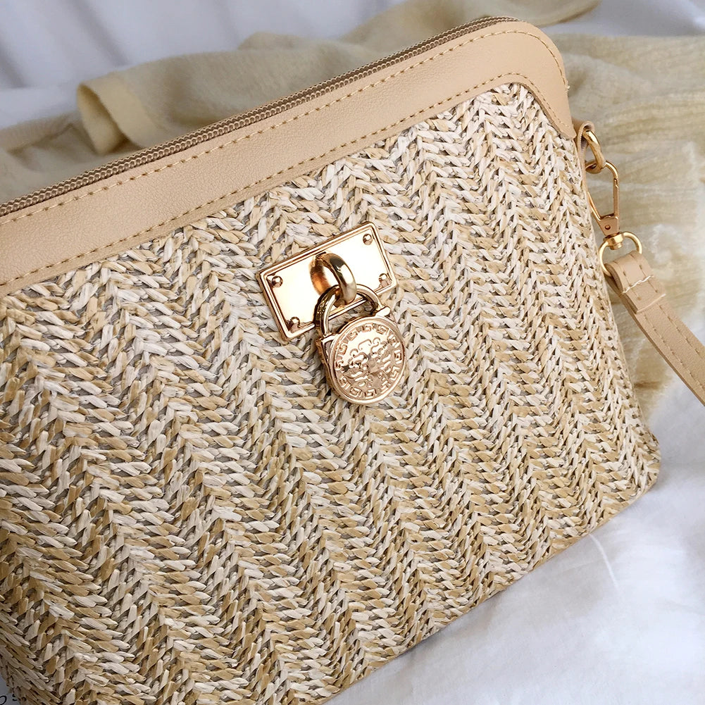Fashionable Straw Crossbody Bag for Women - Beach Holiday Shoulder Bag