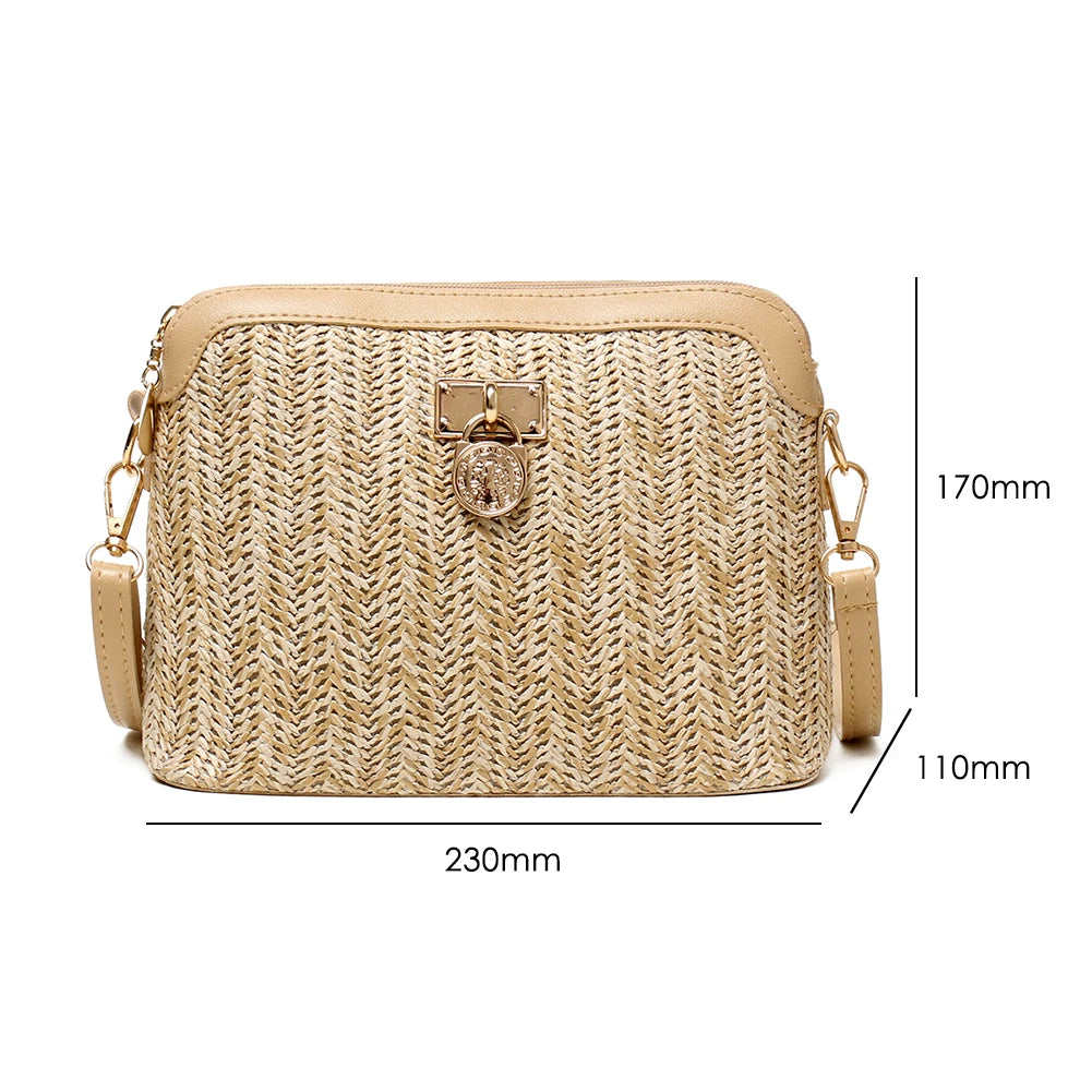 Fashionable Straw Crossbody Bag for Women - Beach Holiday Shoulder Bag