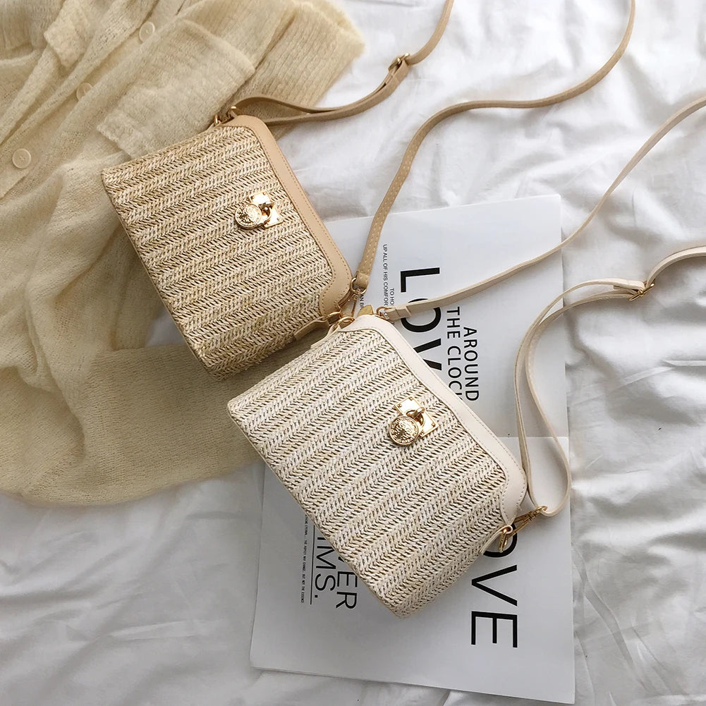 Fashionable Straw Crossbody Bag for Women - Beach Holiday Shoulder Bag