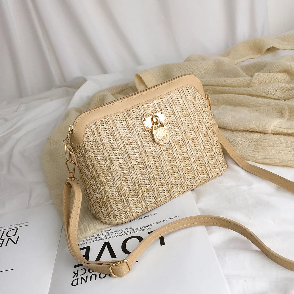 Fashionable Straw Crossbody Bag for Women - Beach Holiday Shoulder Bag