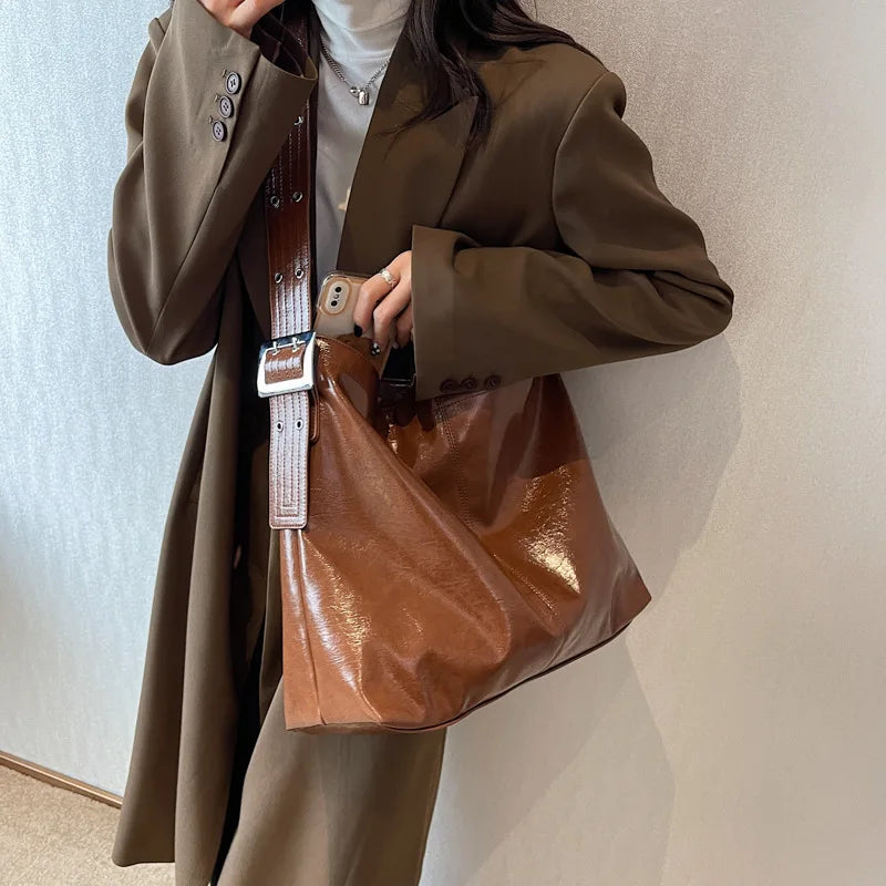 PU Leather Large Capacity Crossbody Bags For Women Retro Tote Bag