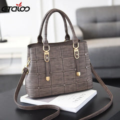 PU Leather Large Capacity Woman Handbag Grid Shoulder Bag Casual Crossbody Bag L