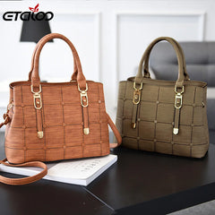 PU Leather Large Capacity Woman Handbag Grid Shoulder Bag Casual Crossbody Bag L