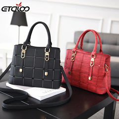 PU Leather Large Capacity Woman Handbag Grid Shoulder Bag Casual Crossbody Bag L