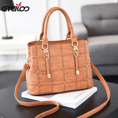 PU Leather Large Capacity Woman Handbag Grid Shoulder Bag Casual Crossbody Bag L