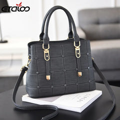 PU Leather Large Capacity Woman Handbag Grid Shoulder Bag Casual Crossbody Bag L