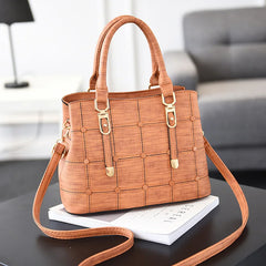 PU Leather Large Capacity Woman Handbag Grid Shoulder Bag Casual Crossbody Bag L