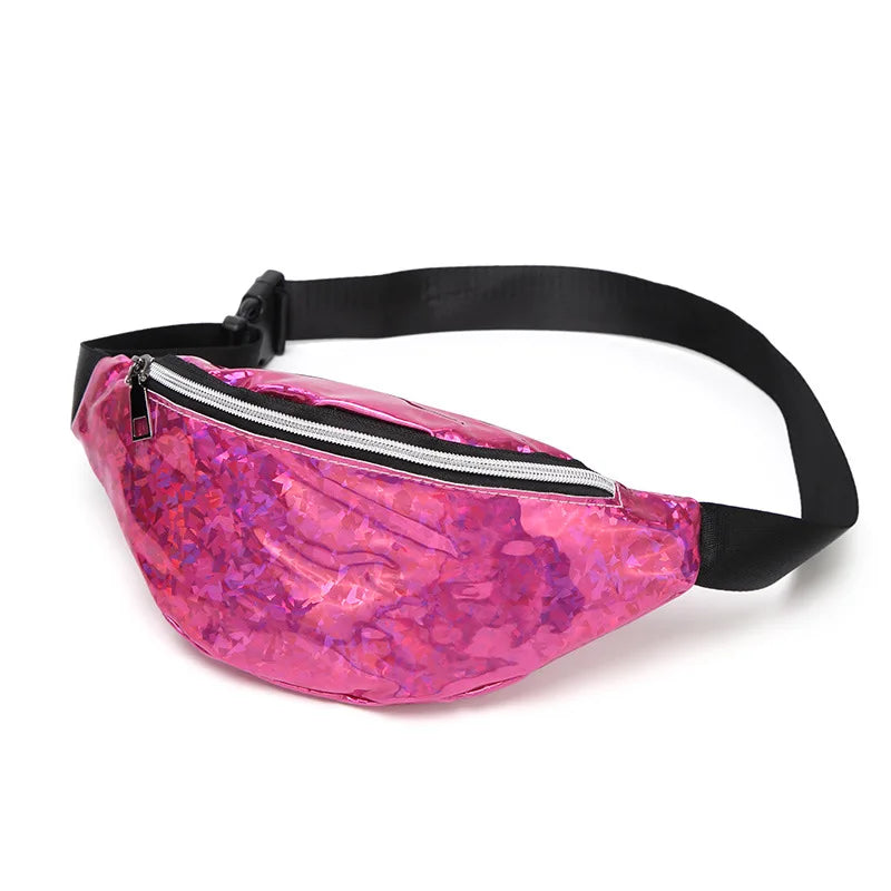 PU Leather Laser Shoulder Crossbody Bag Multicolor Travel Waist Pack