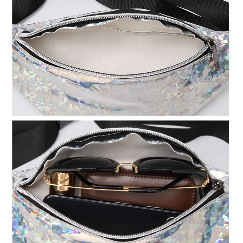 PU Leather Laser Shoulder Crossbody Bag Multicolor Travel Waist Pack