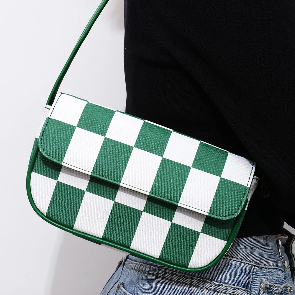 PU Leather Shoulder Bag Minimalist Style Underarm Purse Top Handle Contrasting