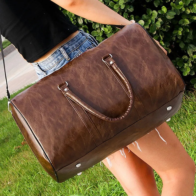 PU Leather Men Travel Bag Large Duffle Independent Big Fitness Bags Handbag Bag