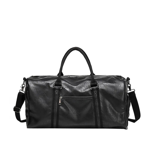 PU Leather Men Travel Bags with Shoe Compartment Large Handbag