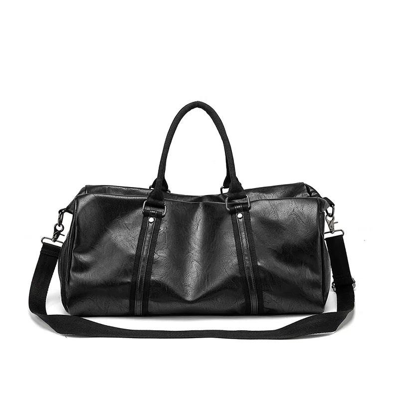 PU Leather Men Travel Bags with Shoe Compartment Large Handbag