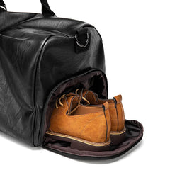 PU Leather Men Travel Bags with Shoe Compartment Large Handbag