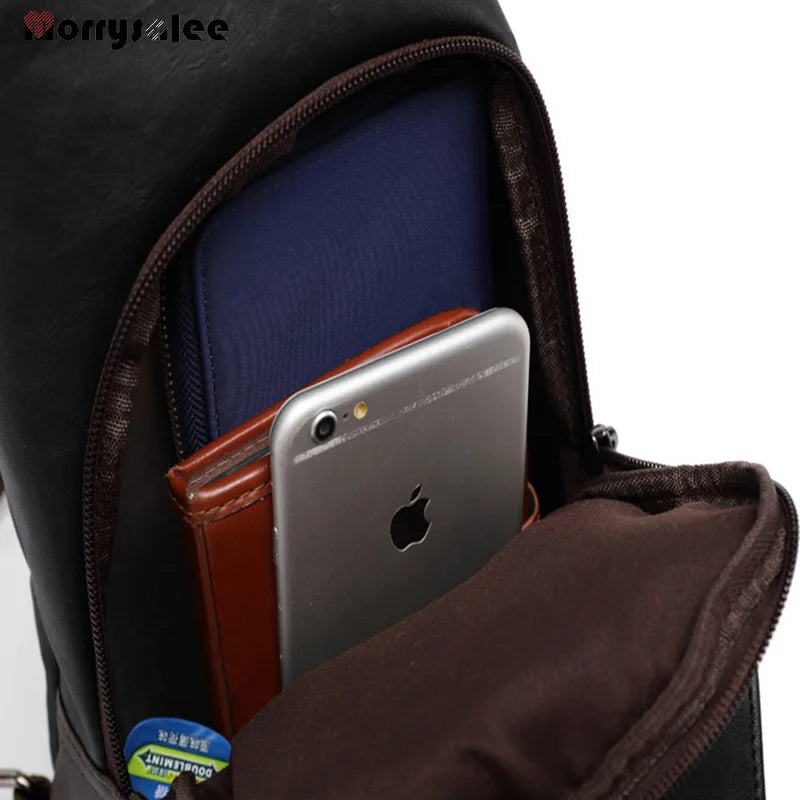 PU Leather Men's Chest Bag Shoulder Bag Theftproof Button Open