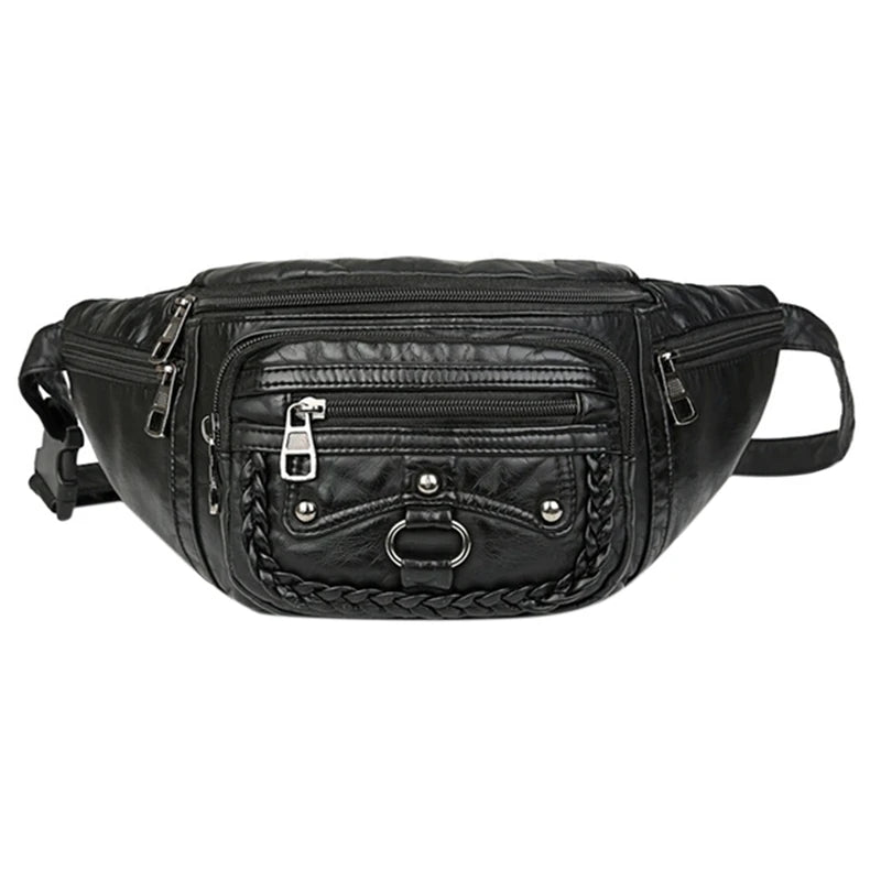 PU Leather Mens Waist Belt Pack Brown Hip Pouch Travel Storage Bag