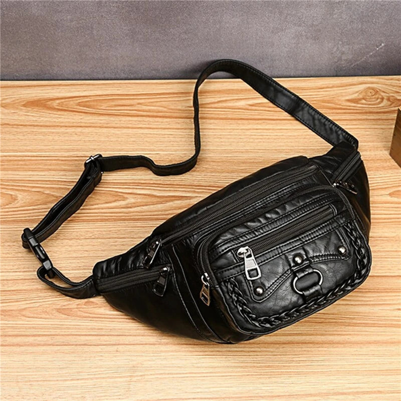 PU Leather Mens Waist Belt Pack Brown Hip Pouch Travel Storage Bag