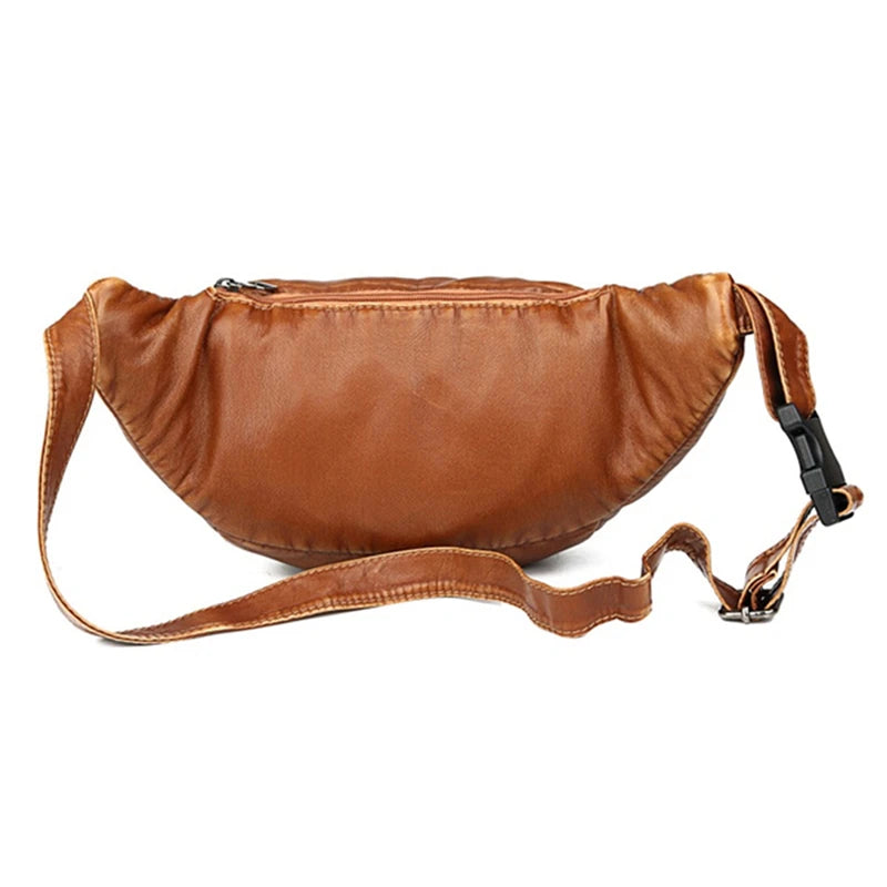 PU Leather Mens Waist Belt Pack Brown Hip Pouch Travel Storage Bag