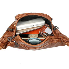 PU Leather Mens Waist Belt Pack Brown Hip Pouch Travel Storage Bag