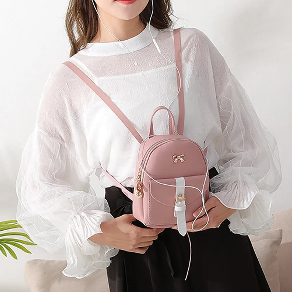 PU Leather Mini Backpack Women Bags Bow-knot Small Schoolbag Lady Bags