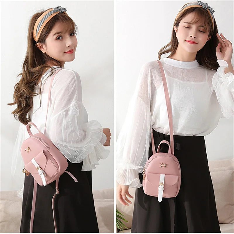 PU Leather Mini Backpack Women Bags Bow-knot Small Schoolbag Lady Bags