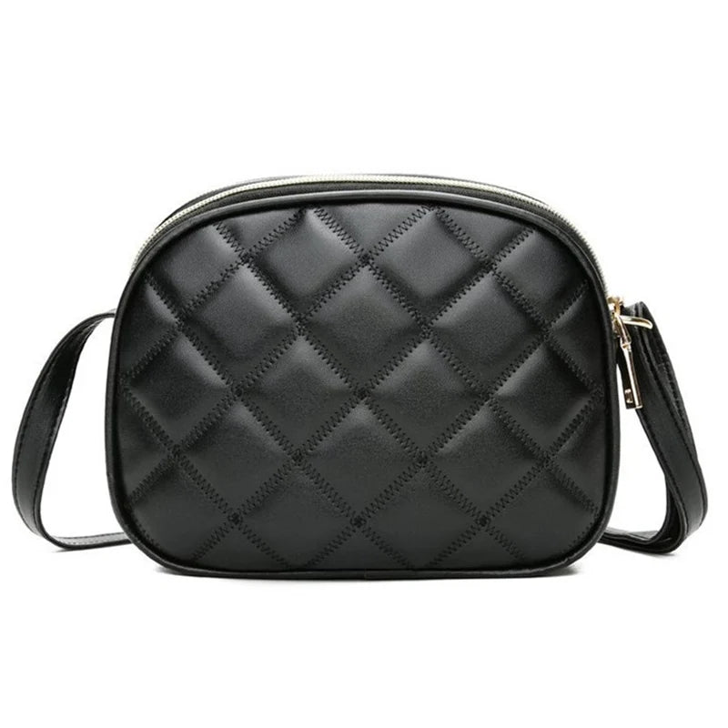 PU Leather Zipper Messenger Purse Handbag Plaid Crossbody Shoulder Bag