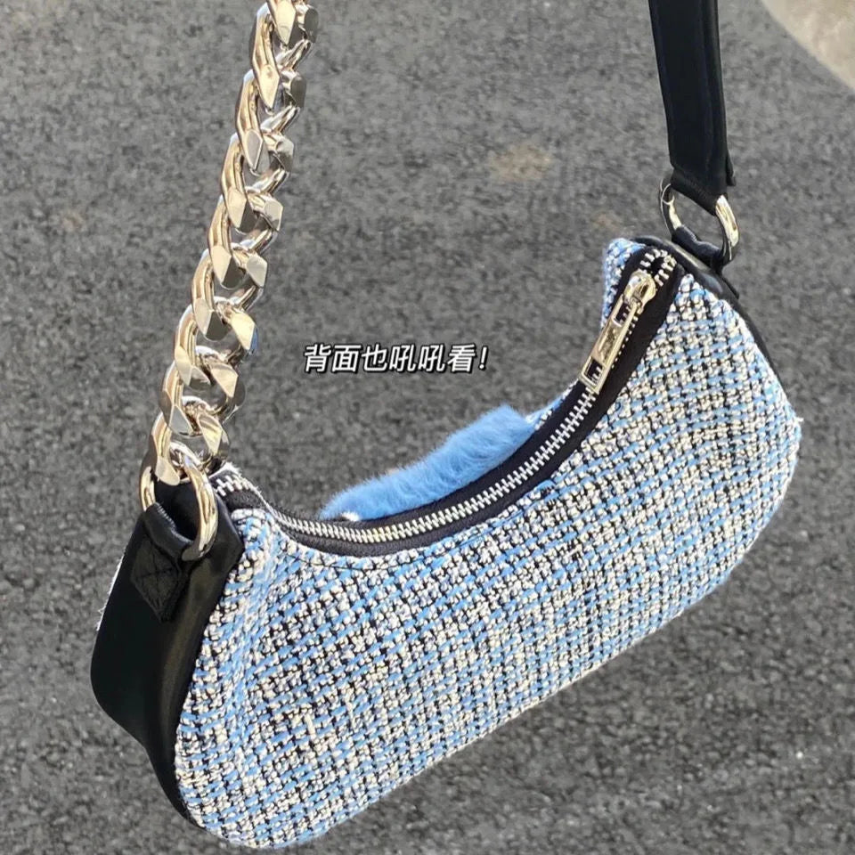 PU Leather Plush Splicing Messenger Shoulder Bags Storage Bag Women Bags