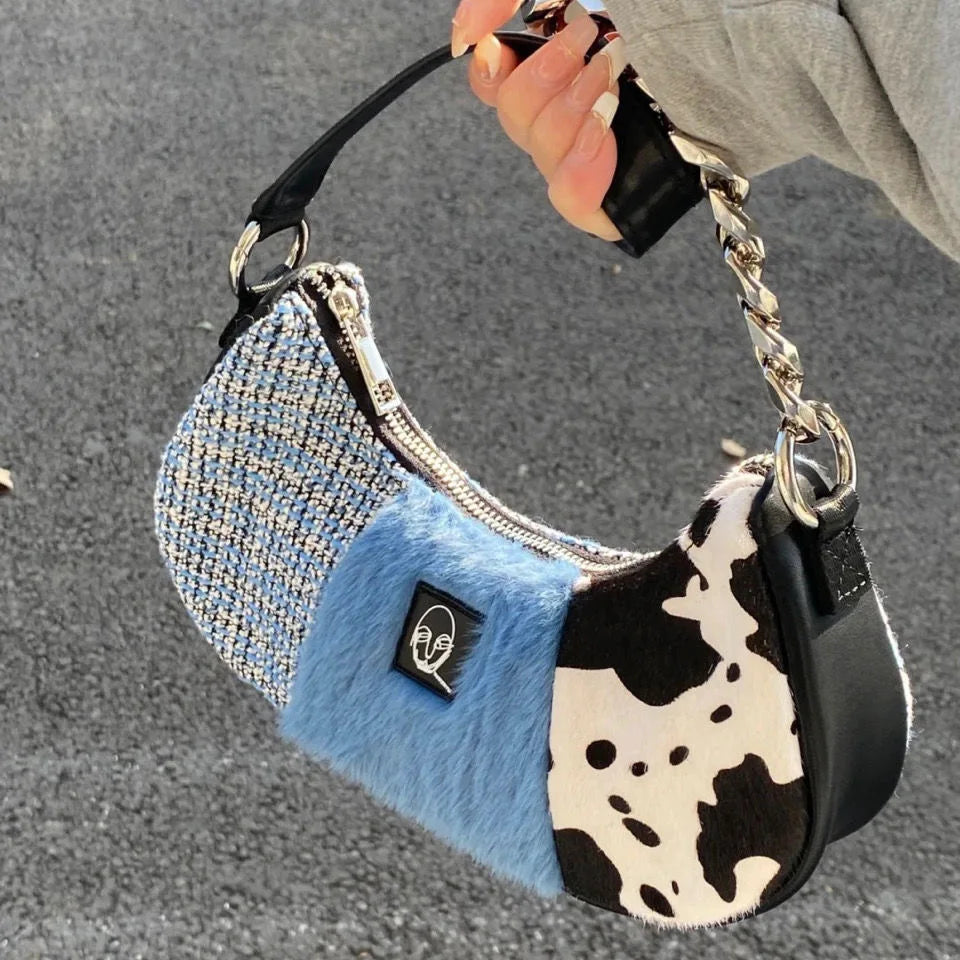 PU Leather Plush Splicing Messenger Shoulder Bags Storage Bag Women Bags