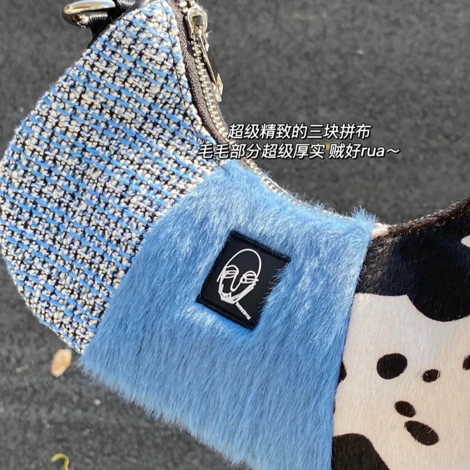 PU Leather Plush Splicing Messenger Shoulder Bags Storage Bag Women Bags