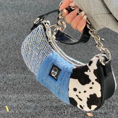 PU Leather Plush Splicing Messenger Shoulder Bags Storage Bag Women Bags