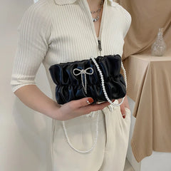 Clouds Bow Pearls Wallets PU Leather Purse Handbag for Women