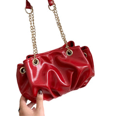 Retro Hobo Handbag for Women Ruched Pleated Chain Strap Shoulder Bag