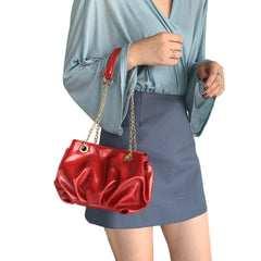 Retro Hobo Handbag for Women Ruched Pleated Chain Strap Shoulder Bag