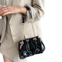 Retro Hobo Handbag for Women Ruched Pleated Chain Strap Shoulder Bag