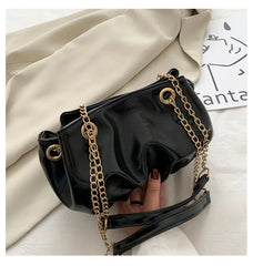 Retro Hobo Handbag for Women Ruched Pleated Chain Strap Shoulder Bag