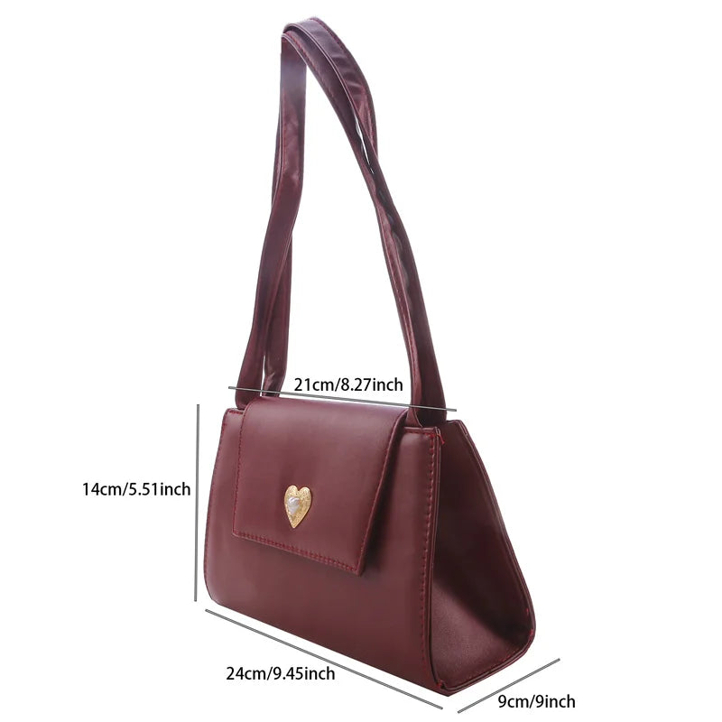 Retro PU Leather Women Shoulder Bags Red Wine Tote Purse Handbags