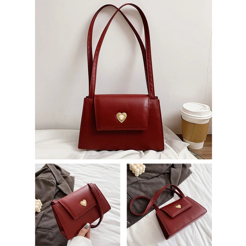 Retro PU Leather Women Shoulder Bags Red Wine Tote Purse Handbags