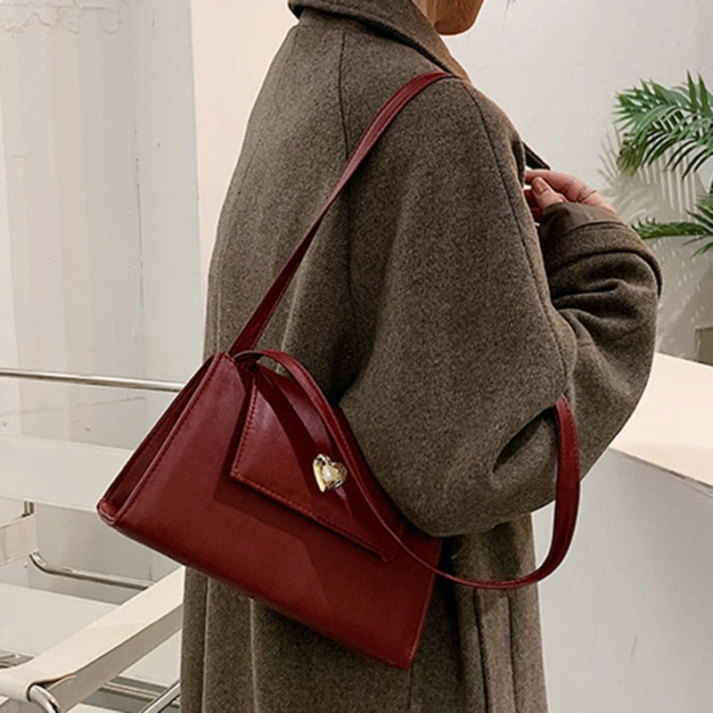 Retro PU Leather Women Shoulder Bags Red Wine Tote Purse Handbags