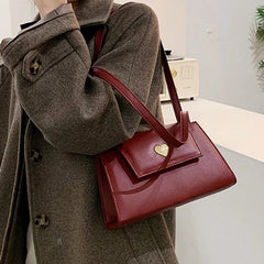 Retro PU Leather Women Shoulder Bags Red Wine Tote Purse Handbags