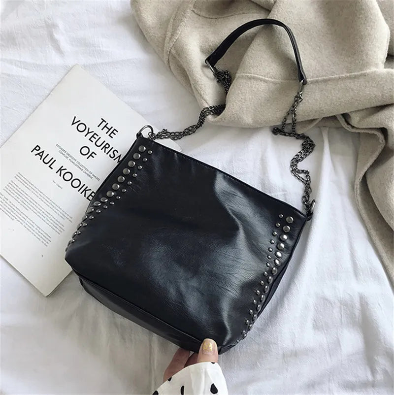 Rivet Handbag Women Large Capacity Retro Vintage Shoulder Bag
