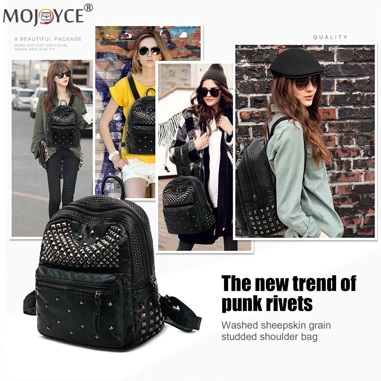Rivet Studded PU Leather Backpack Top Handle Mini Casual Daypack