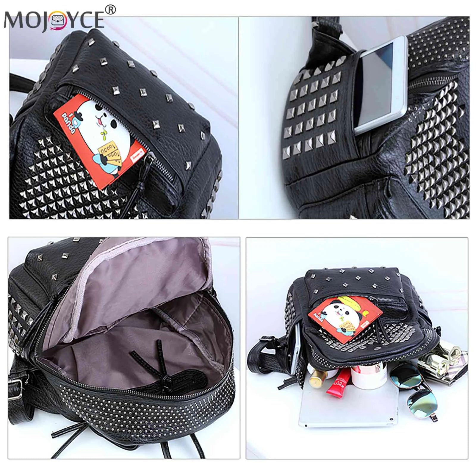 Rivet Studded PU Leather Backpack Top Handle Mini Casual Daypack