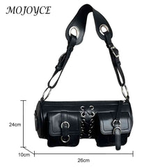 Soft PU Leather Shoulder Bag with Multi-pockets Bandage Design