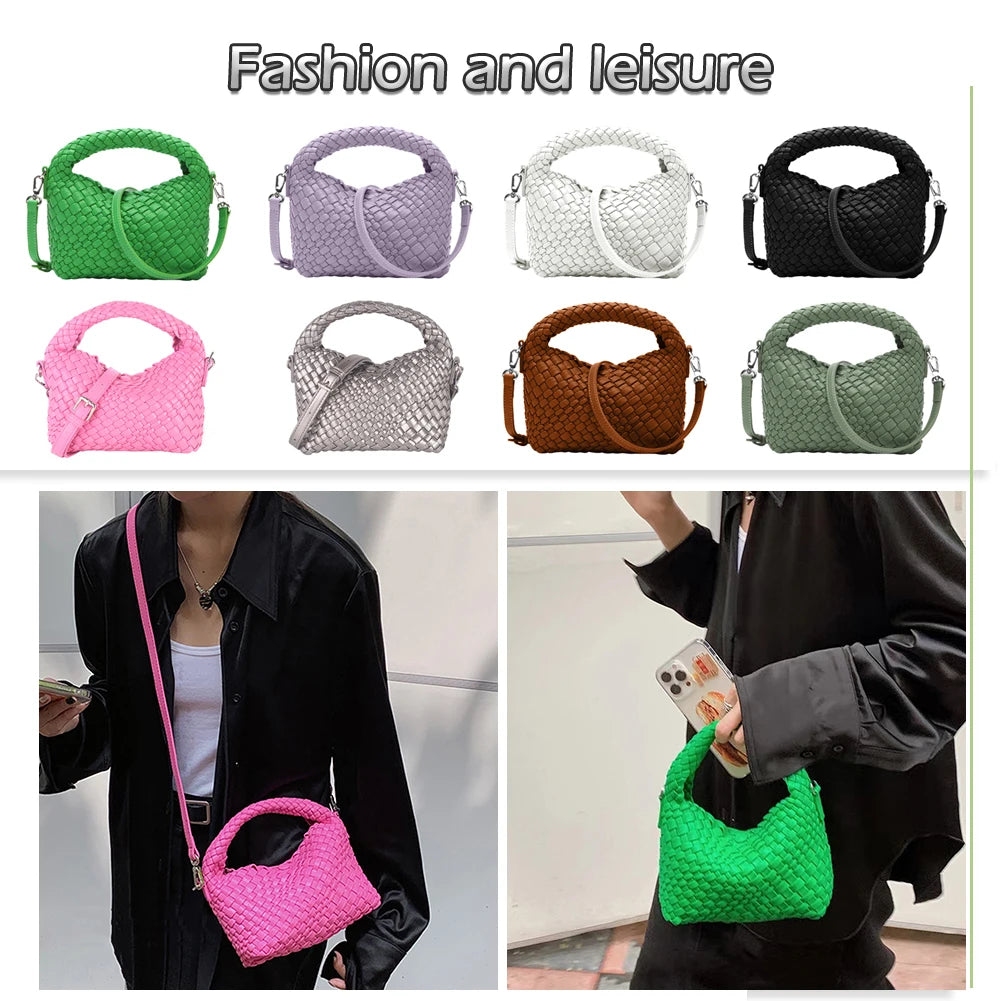 PU Leather Shoulder Bag Hand-Woven Flap Purse for Ladies