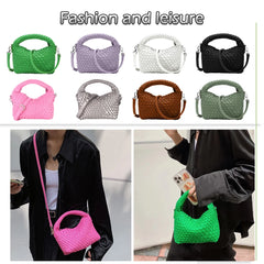 PU Leather Shoulder Bag Hand-Woven Flap Purse for Ladies