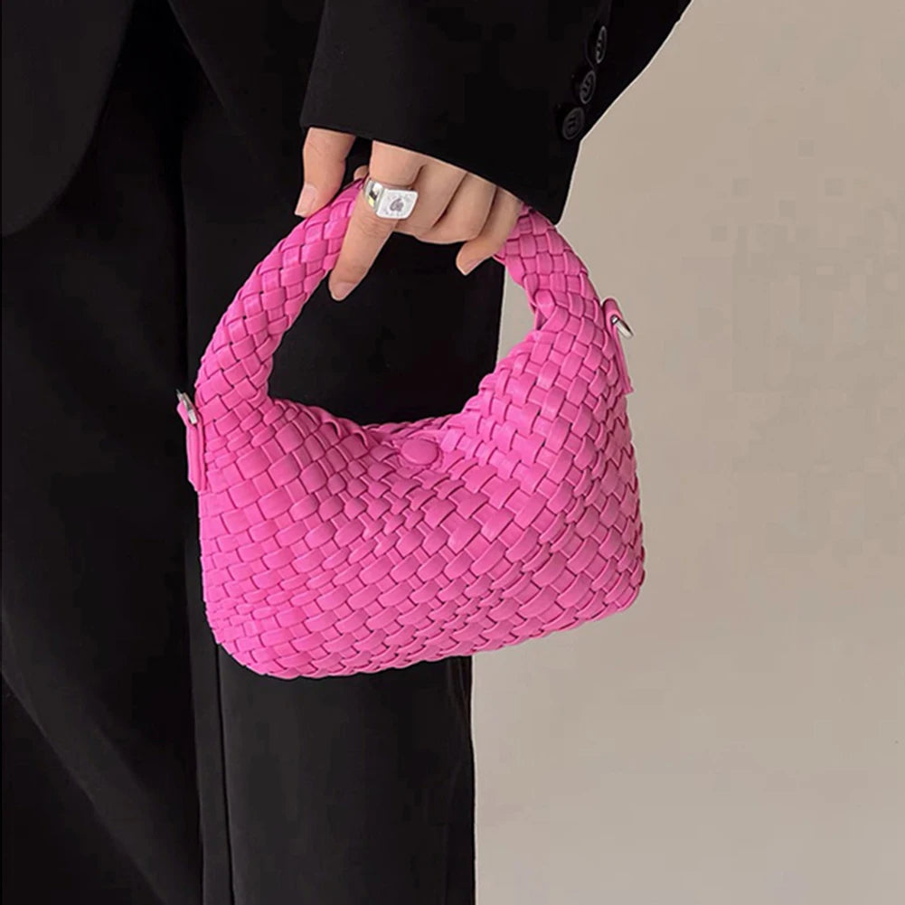 PU Leather Shoulder Bag Hand-Woven Flap Purse for Ladies