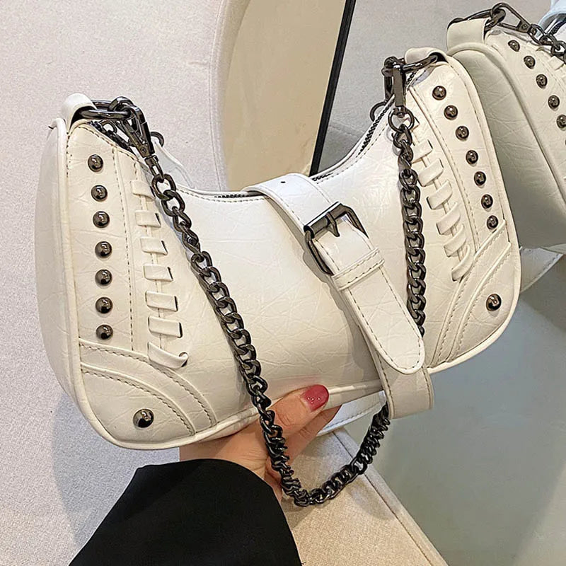 PU Leather Shoulder Bag Women's Handbags Chain Rivet Crossbody Bag