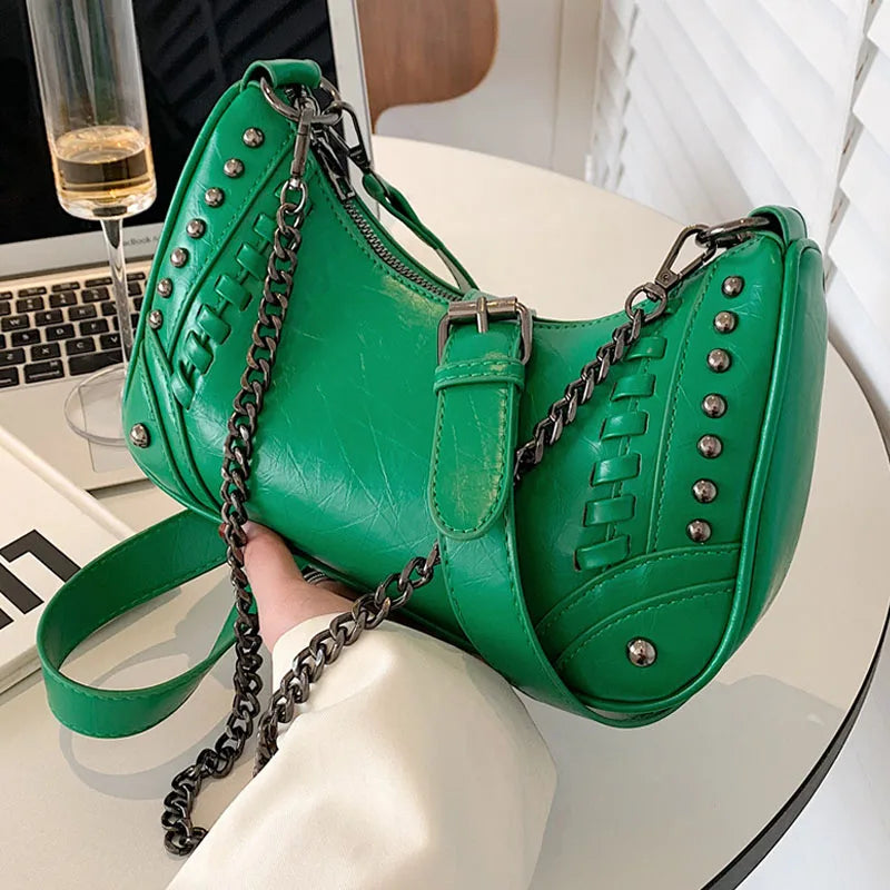 PU Leather Shoulder Bag Women's Handbags Chain Rivet Crossbody Bag