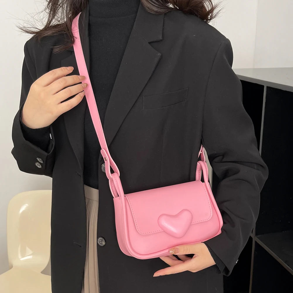 PU Leather Shoulder Bags Solid Flap Women Messenger Bags Love Clasp